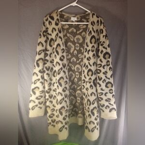 Cozy Mudpie Leopard Print Open Cardigan Sweater - Cream/Black